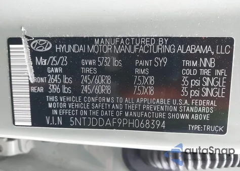 2023 Hyundai Santa Cruz Sel Premium z USA, uszkodzony, nr VIN 5NTJDDAF9PH068394